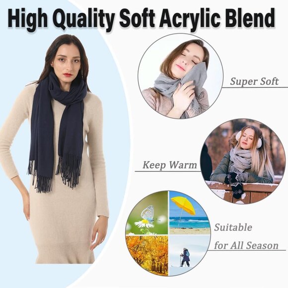 🆕 Women Blue Evening Dress Wedding Pashmina Shawls Winter Warm Silky Scarves - Picture 2 of 7